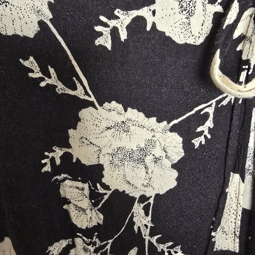 Free People Ruffle Wrap Dress in Black and Cream Floral - Picture 3 of 4